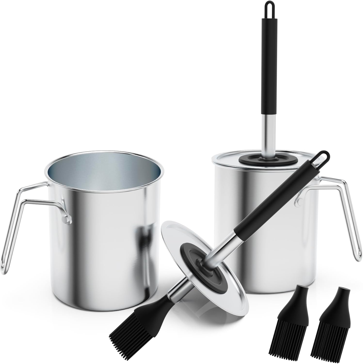 Geesta Adjustable Sauce Pot and Basting Brush Set, Long Stainless Steel Basting Brush for Cooking, Smoking, Fathers Day Grilling Gifts for Men Smoker Accessories, Large Capacity Grilling Tools, 2 Pack