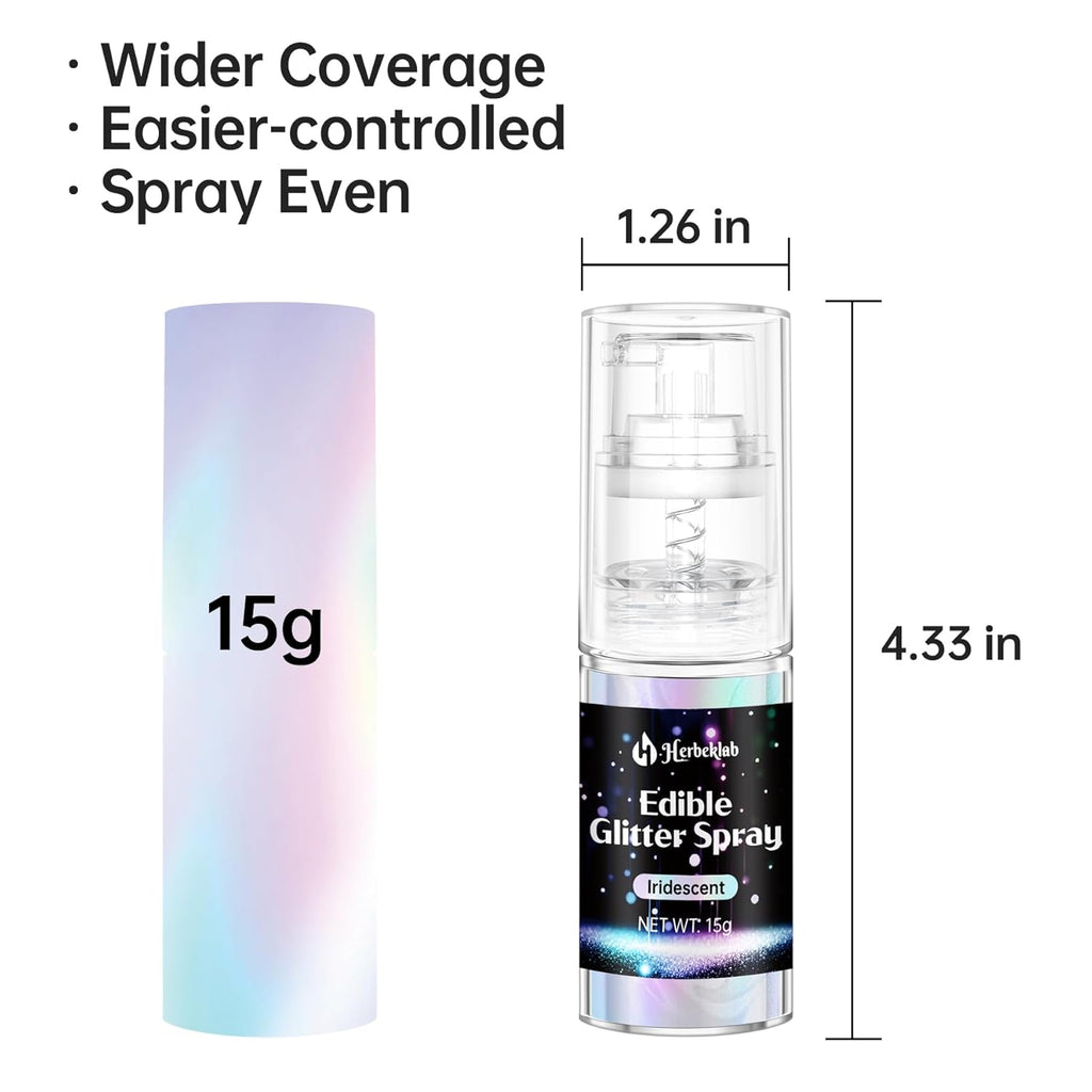 Iridescent Edible Glitter Spray - 15g Herbeklab Edible Iridescent Glitter for Cakes Food Grade Rainbow Cake Spray for Chocolate Strawberry Cookie