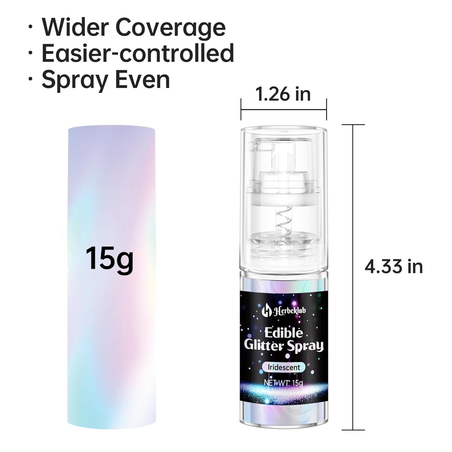Iridescent Edible Glitter Spray - 15g Herbeklab Edible Iridescent Glitter for Cakes Food Grade Rainbow Cake Spray for Chocolate Strawberry Cookie