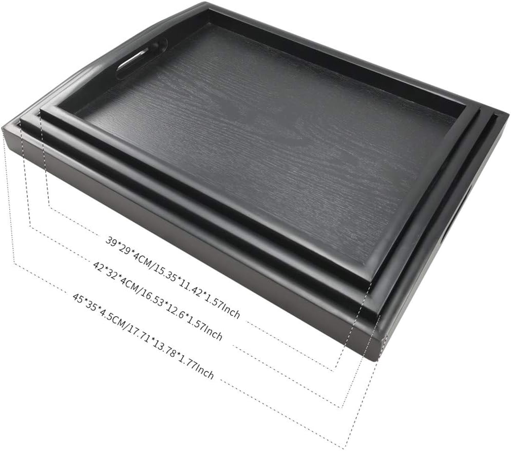 DILLMAN Serving Tray Large Black Wood Rectangle Food Tray Butler Tray Breakfast Tray with Handles (Medium)