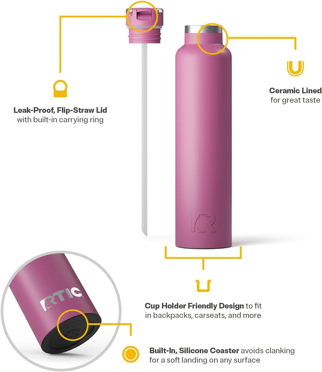 RTIC 26oz Journey Bottle Metal Stainless Steel Vacuum Insulated, BPA Free, Reusable, for Water, Hot and Cold Drinks, Travel, Sports, Camping, Orchid