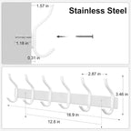 White Wall Hooks Heavy Duty, 17 Inch Coat Hooks Wall Mount with 6 Hooks, Wall Hooks Hangers for Entryway, Bathroom - for Hanging Backpack, Bag, Coat, Purse, Hat, Towel, Clothes