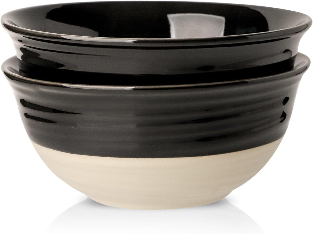 Hasense Porcelain Serving Bowls, 60 oz Salad Mixing Bowls Set of 2, 8.5 Inch Large Serving Dishes for Entertaining, Perfect for Salad, Soup, Pasta, and More, Dishwasher Microwave Safe, Black