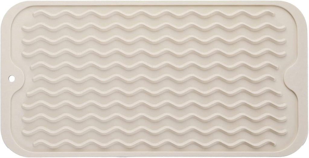 Silicone Dish Drying Mat for Multiple Usage,Easy clean,Eco-friendly,Heat-resistant Silicone Mat for Kitchen Counter or Sink,Refrigerator or Drawer Liner Tapioca S 12 inches x 6 inches