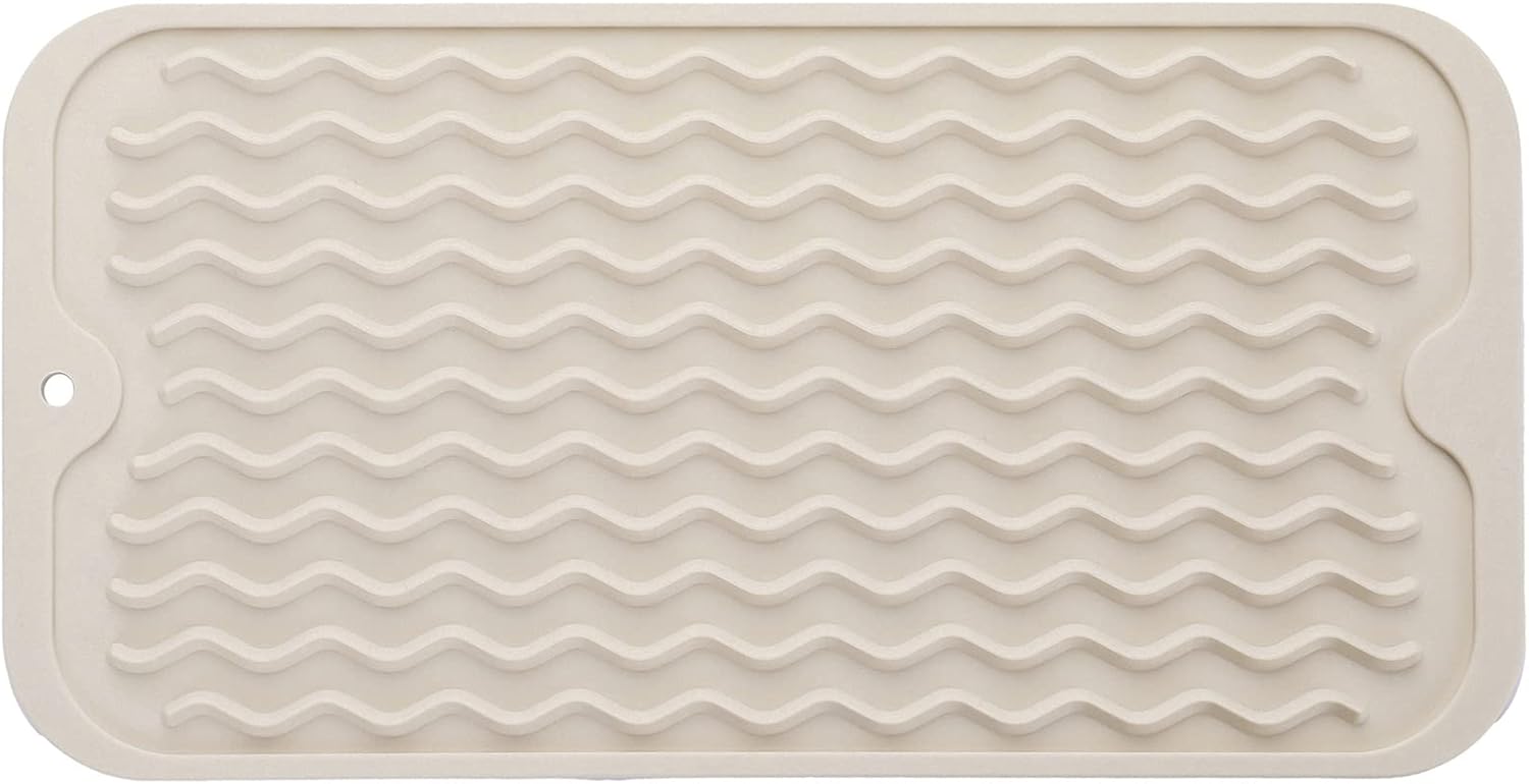 Silicone Dish Drying Mat for Multiple Usage,Easy clean,Eco-friendly,Heat-resistant Silicone Mat for Kitchen Counter or Sink,Refrigerator or Drawer Liner Tapioca S 12 inches x 6 inches