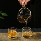 Glass Teapot Set with Infuser Semi Automatic Dragon Tea Set with 6 Small Cups (golden dragon-b)