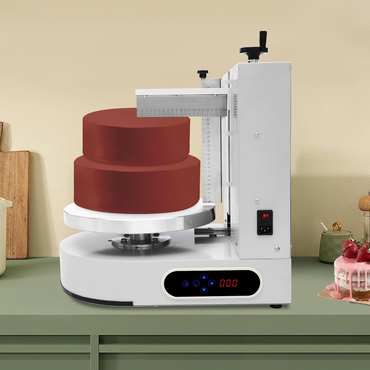 Automatic Cake Decorating Machine, Electronic Cream Coating Spreading Smooth Machine with Graduated Scraper 30-200RPM Rotating Speed,Cake Bread Spreader Machine for 4-12inch Cakes,White