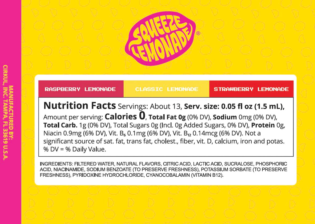 Cirkul Squeeze Lemonade Flavor Cartridge Variety Pack with B Vitamins, 6-Pack (2 Classic, 2 Strawberry, 2 Raspberry), No Sugar, Zero Calorie Drink Mix