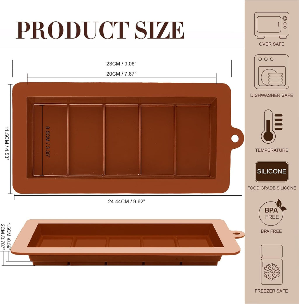 2 PCS Chocolate Bar Molds Deep Silicone Molds for Chocolate Bar Pistachio Dubai Candy Milk Chocolate Stuffed Bar