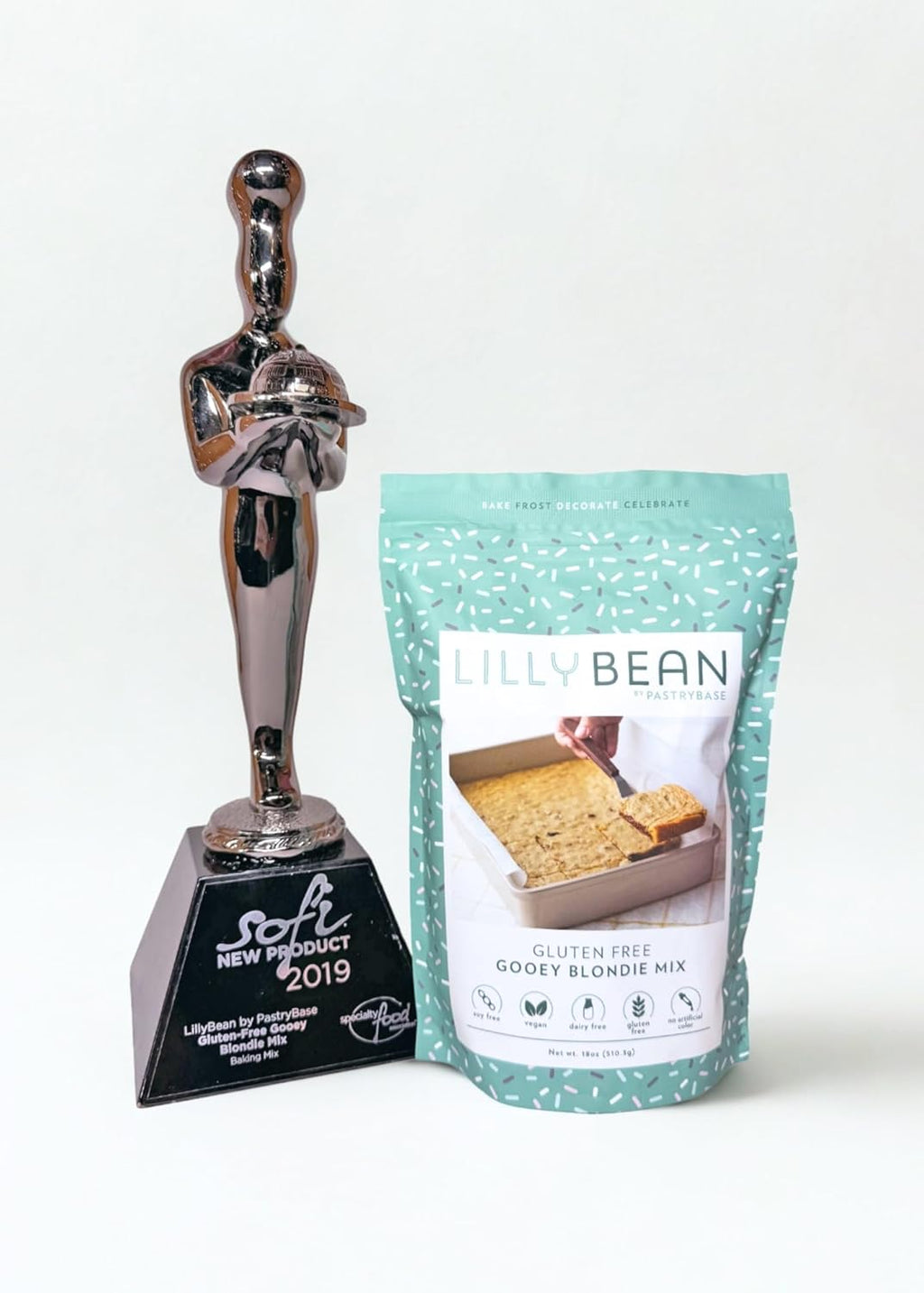 LillyBean Gluten Free Gooey Blondie Mix with No Artificial Colors - Dairy and Soy Free, Vegan - Makes Delicious Desserts - Skillet Cookies, Breakfast Bars, Cake Pops - 18 oz