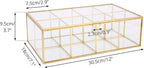 NCYP Glass Tea Bags Organizer with Lid, 8 Compartments Teabag Container, Indoor Counter Top Brass Display Case, 12" x 7.1" x 3.7" Teabag Storage Box, Gold Decor (Glass Box Only)