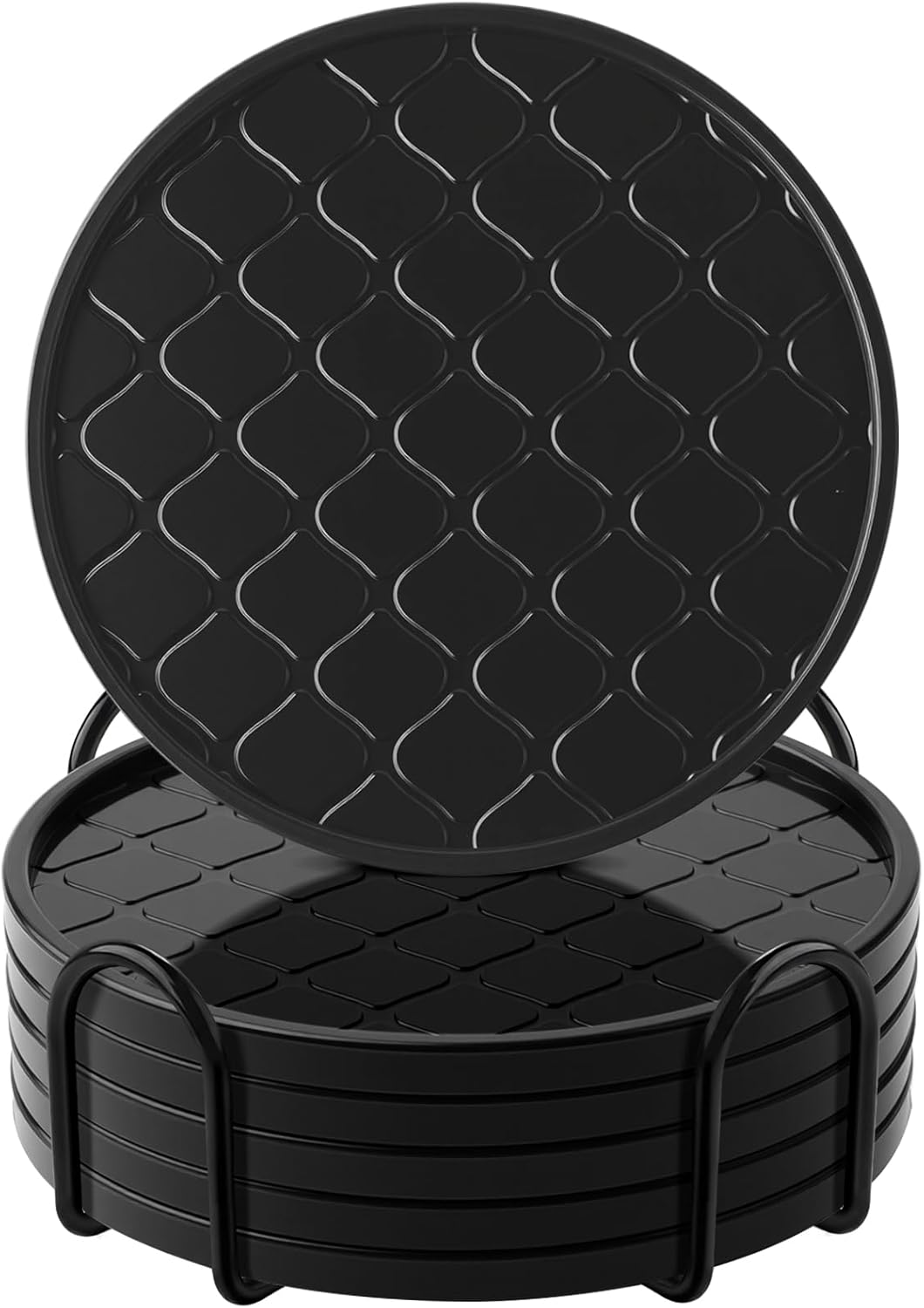 Coasters Set of 8,Hot or Cold Drink Coasters with Holder,Modern Style Coffee Table Coaster,Suitable for Kinds Cups Beer,Drink,Anti-Overflow Tabletop Protection (Navy Blue, 8pcs)