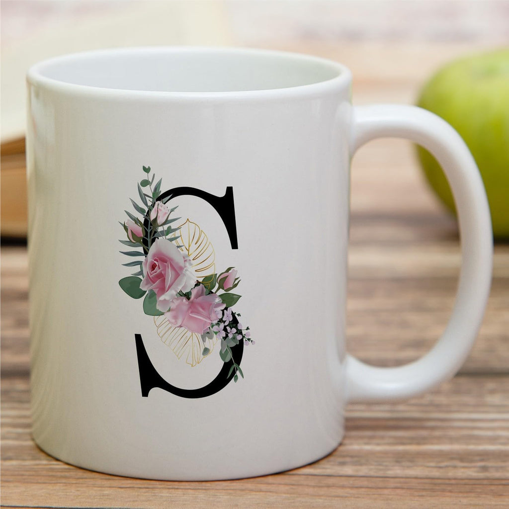 Retreez Initial A-Z Floral Botanical Bouquet Alphabet Monogrammed Monogram Mug 11 Oz Ceramic Tea Coffee Mugs - Appreciation Thank You Wedding Birthday Gifts for her friend coworker sister - S Initial
