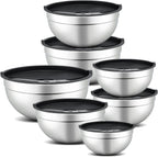 7 Piece Mixing Bowl Set, Mixing Bowls with Lid, Stainless Steel Mixing Bowls for Baking, Size 0.7, 1.1, 1.5, 2.1, 3.5, 4, 4.5QT, Baking Bowl for Food Preparation, Mixing and Serving Foods