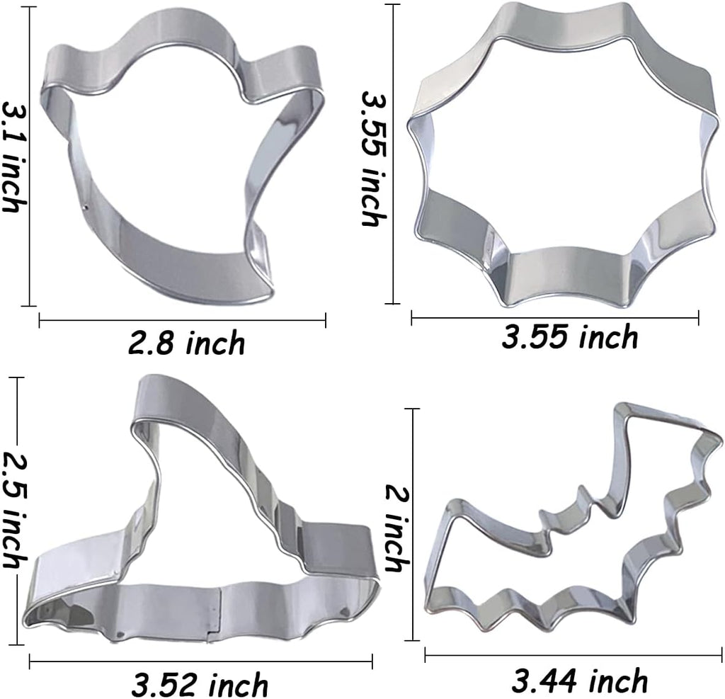 Halloween Cookie Cutters Large 7Pcs, Bat Pumpkin Magic Hat Cat Cookie Cutter, Sturdy Easy to Clean & Demold Pancake Dough Molds for Halloween Baking