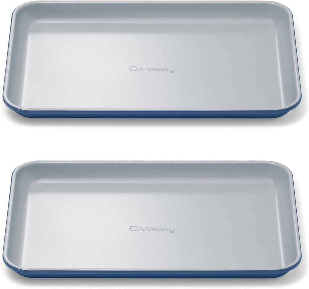 Caraway Nonstick Ceramic Small Baking Sheet Duo (9x13”) – Non-Toxic, PTFE & PFOA Free – Oven Safe – Aluminized Steel Core – Mini Sheet Pan for Baking, Roasting & More - Navy