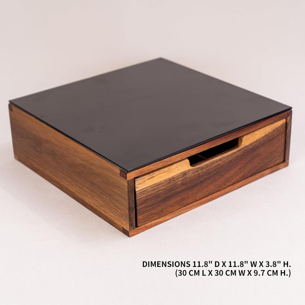 Tempered Glass and Natural Wood Coffee Pod Drawer Organizer - 20 Capsule Multifunctional K Cup Storage | Countertop Coffee Station Organizer for Home/Office (Black)