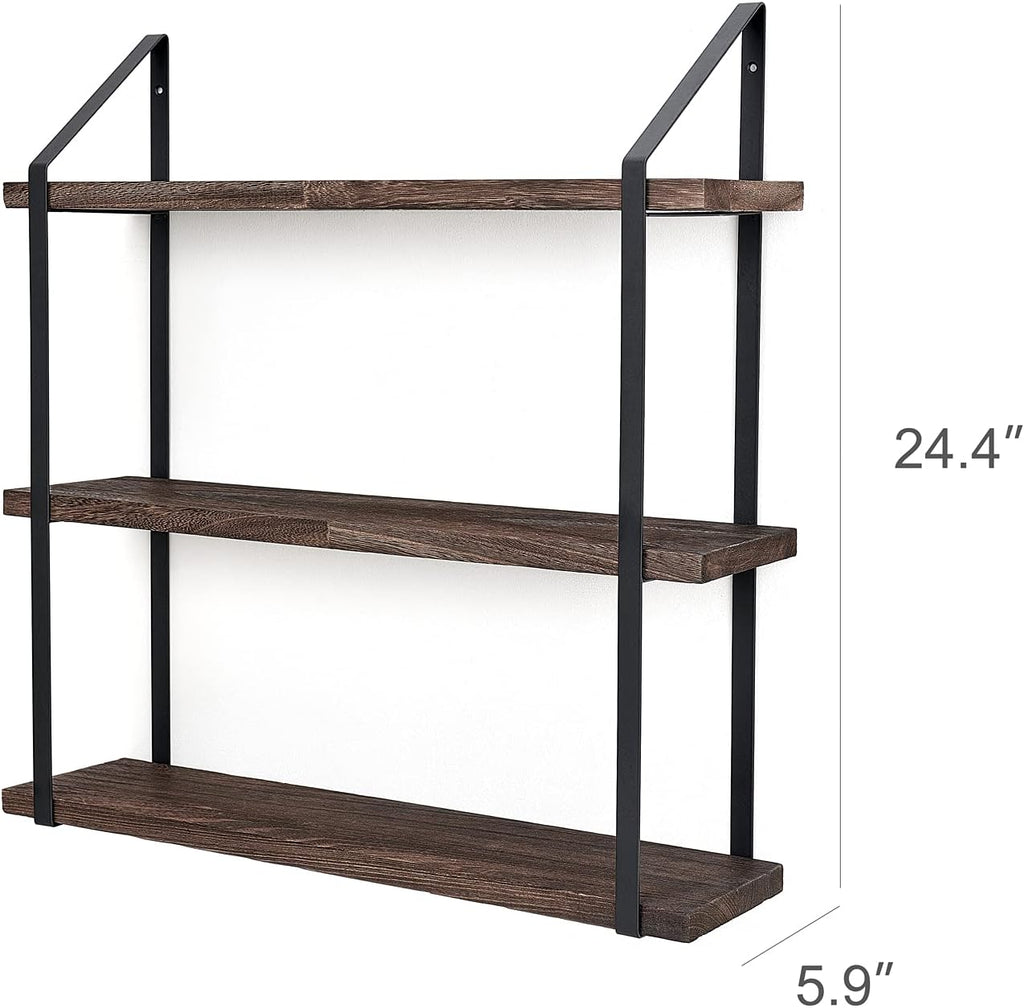 Mkono Floating Wall Shelf 3 Tier 23.5 Inch Rustic Wood Hanging Book Shelf Bathroom Mounted Shelving Storage Display Shelves for Living Room Bedroom Kitchen Office