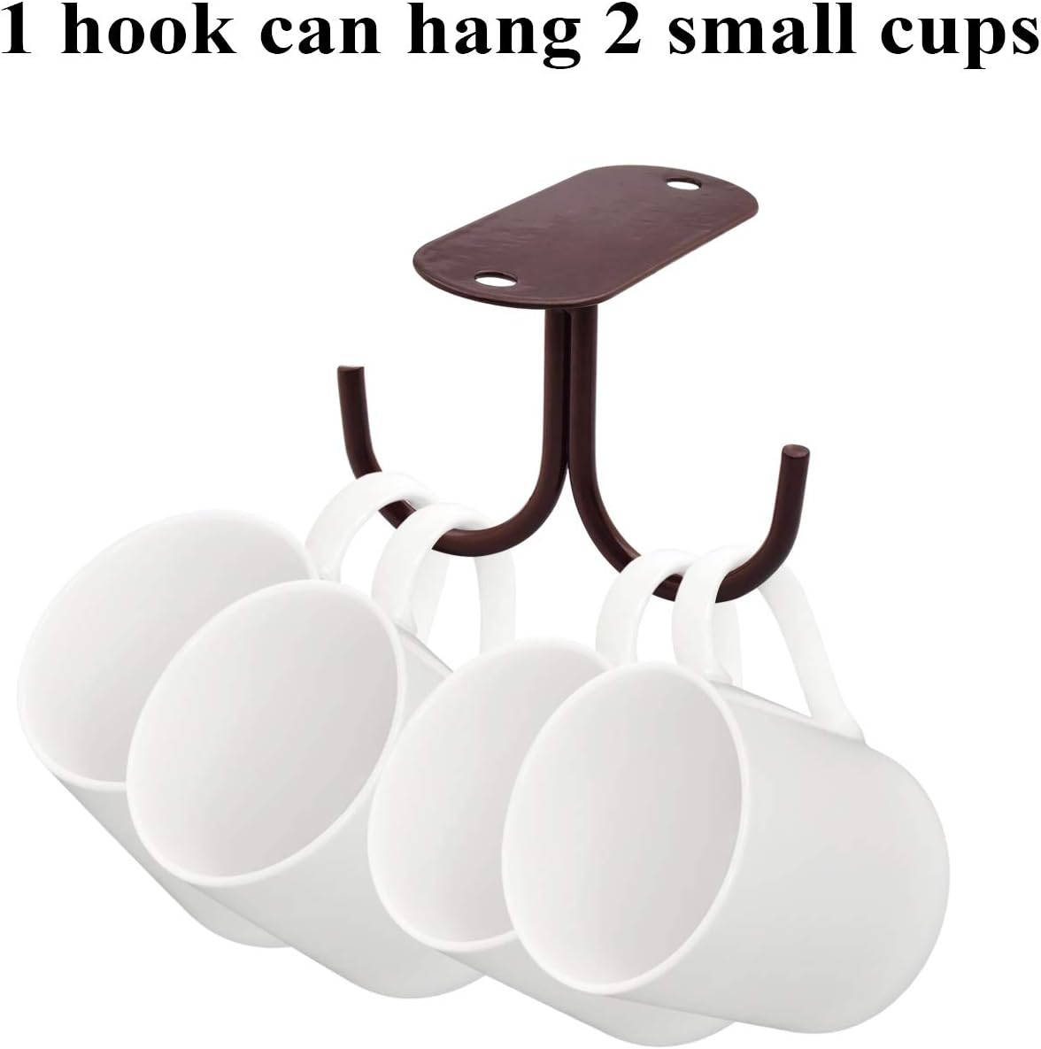 Mocoum Under Cabinet Mug Hooks, Rustic Mug Organizer Rack Under Shelf Hanging Rack for Mugs, Coffee Cups, Utensils Brown, Holds 6 (Max. 6 Mugs)