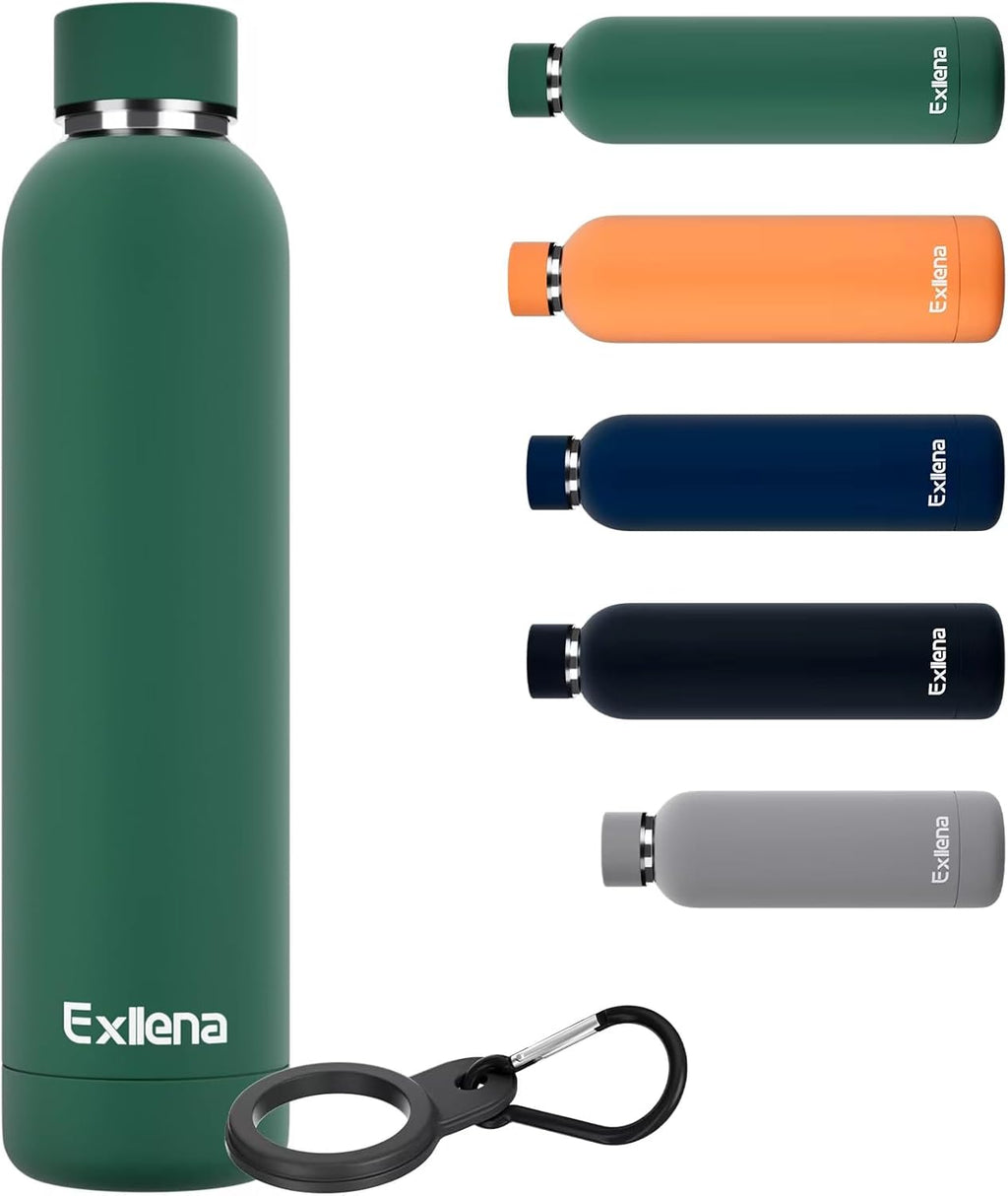 Slim Insulated Water Bottles for Travel 25oz with Clip, Double Wall Vacuum Stainless Steel Water Bottle Keeps Drinks Cold 24 Hrs/Hot 12 Hrs, 100% Leakproof, BPA Free(Emerald Green)