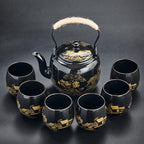 Japanese Tea Set, Black Glazed Tea Set in Gift Box With 1 Teapot, 1 Tea Strainer, 1 Tea Tray and 6 Tea Cups. Ideal Tea Set for Office Home, Asian Tea Sets for Tea Lovers(Country Black)