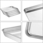 Baking Sheets Set of 4, Stainless Steel Cookie Pan Tray For Oven, Size 12.25 x 9.65 x 1 inch, Heavy Duty, Deep Edge, Superior Mirror Finish, Dishwasher Safe