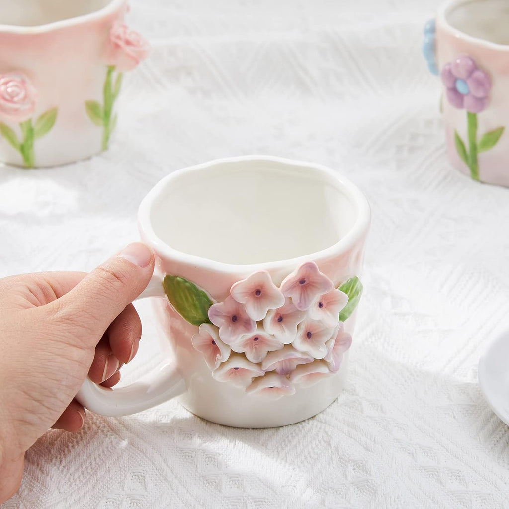 3D Flower Coffee Mug Pink Tulip Ceramic Cup,12 oz Cute Handmade Mugs,Christmas Birthday Surprise for Friends Family or Flower Lovers (Pink Tulip)