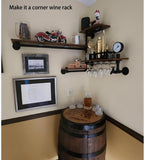 Industrial Pipe Shelves Wine Rack Wall Mounted with 4 Stem Glass Holder,Bar Shelves 39in Metal Hanging Wine Rack, Rustic Floating Pipe Shelf, Living Room Kitchen Decor Display Rack