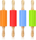 4 Pack Mini Rolling Pin for Kids, 9 Inch Wooden Handle Rolling Pin Non-Stick Silicone Rolling Pins for Children Cake Baking