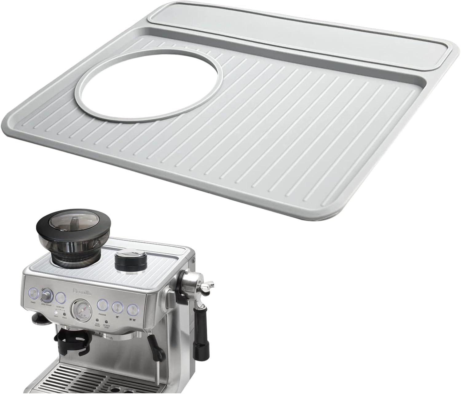 Tamping Mat for Breville 870/880, Espresso Tamper Mat for Barista Touch/Express, Silicone Prevent Scratching, Top Mat for Breville Espresso Machine Accessories, Waterproof Heat Resistant(Grey)