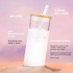 Tronco 20 oz Glass Tumbler with Lid & Straw - Iced Coffee Cup & Smoothie Cup With Silicone Sleeve | BPA-Free, Dishwasher Safe | Reusable Glass Cups with Bamboo Lids and Straws (Watermelon, 1 Count)