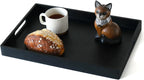 S310 Black Wood Serving Tray with Handles, 17 Inch Wooden Tray for Ottoman, Breakfast, Lunch, Dinner, Decorative Rectangular Tray for Living Room, Kitchen Counter, Outdoor