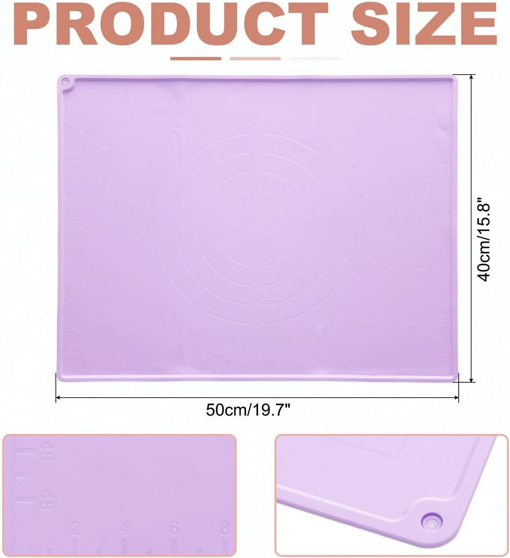 uxcell Silicone Pastry Mat, 19.7" x 15.8" Silicone Baking Mat with Measurements, Non-Stick Dough Rolling Mat for Making Pastry Cookies Bread Pizza Purple