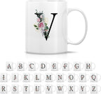 Retreez Initial A-Z Floral Botanical Bouquet Alphabet Monogrammed Monogram Mug 11 Oz Ceramic Tea Coffee Mugs - Appreciation Thank You Wedding Birthday Gifts for her friend coworker sister - V Initial