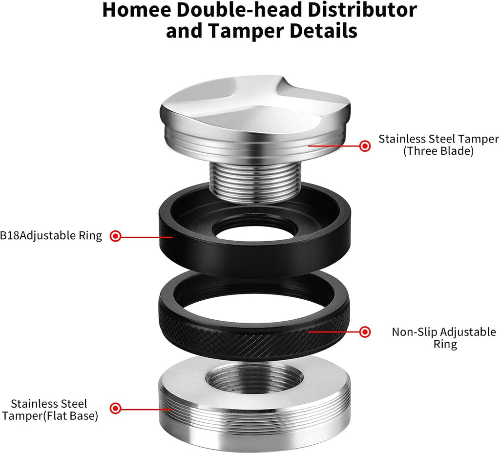 53mm Espresso Distributor & Tamper, Coffee Distributor Adjustable Height, Coffee Leveler Fits with Two-in-one Double-head and Flat-bottom Three Leaf for Macaroons Espresso Coffee