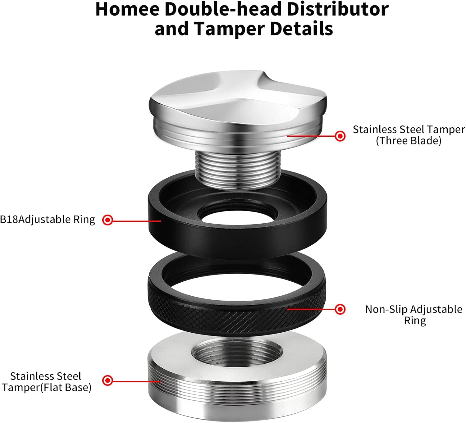 53mm Espresso Distributor & Tamper, Coffee Distributor Adjustable Height, Coffee Leveler Fits with Two-in-one Double-head and Flat-bottom Three Leaf for Macaroons Espresso Coffee