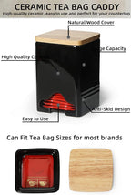 Ceramic Tea Bag Storage Organizer Caddy Holder with Lid (Black)