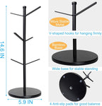 Premium Mug Tree, 6 Hooks Upgraded Stable Metal Mug Holder, Bamboo Base Coffee Mug Cup Rack for Counter Top, Mug Display, Home Storage and Cup Organizer, Black