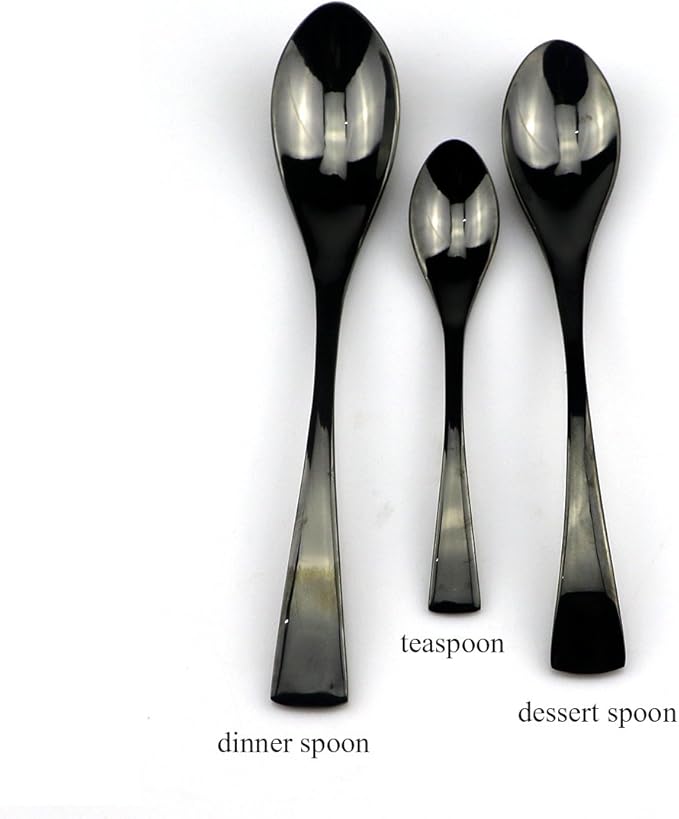 JASHII 18/10 Stainless Steel 24 Piece Mirror Polished Black Flatware Set,Dinner Knife Steak Knife Salad Fork Dessert Coffee Spoon，Service for 4 ，Black Utensil Sets