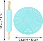 Large Silicone Rolling Pin Pastry Baking Mat Set for Kitchen (Blue)