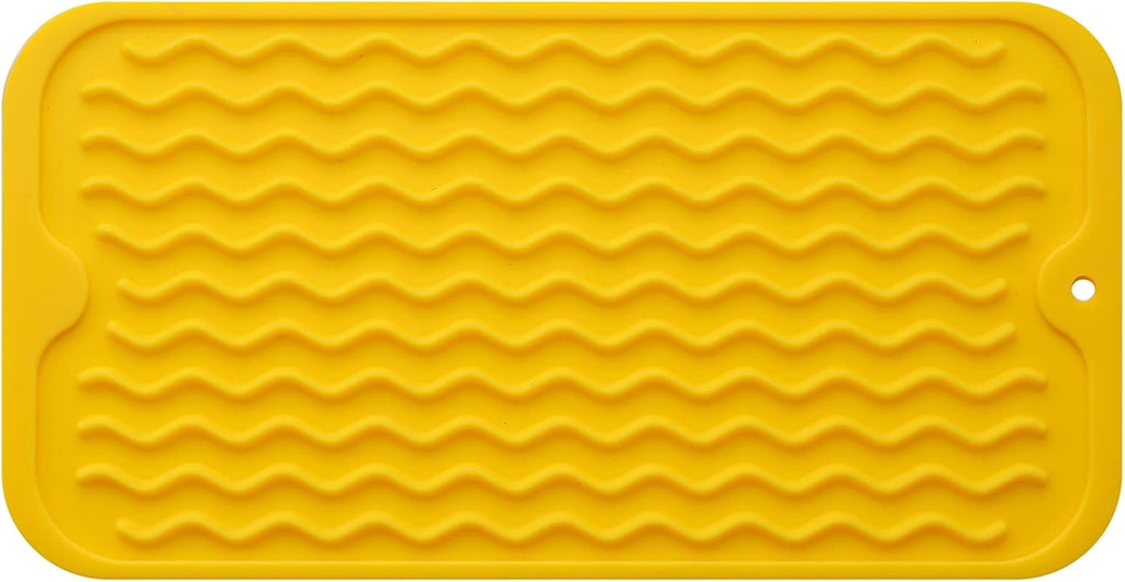 Silicone Dish Drying Mat for Multiple Usage,Easy clean,Eco-friendly,Heat-resistant Silicone Mat for Kitchen Counter or Sink,Refrigerator or Drawer Liner Yellow S 12 inches x 6 inches