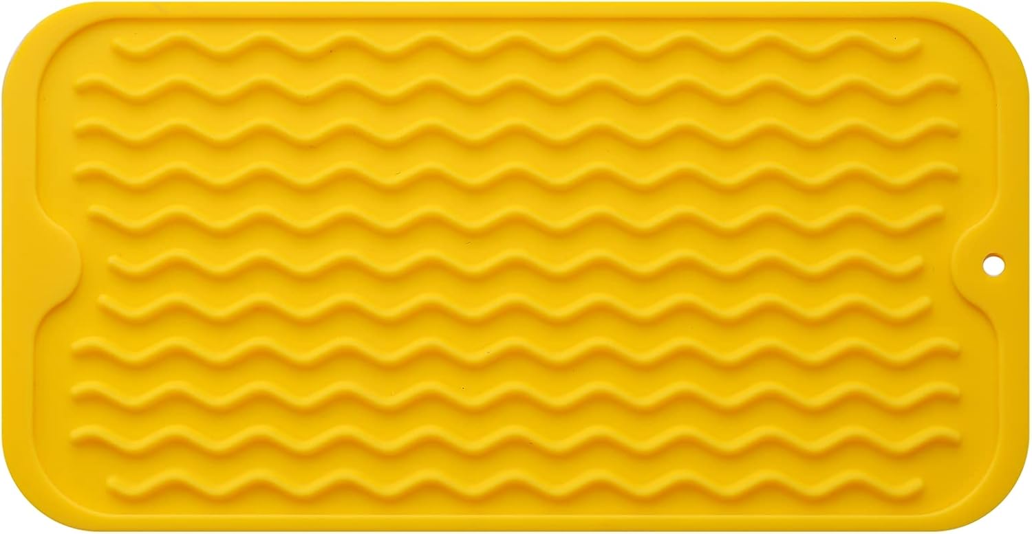 Silicone Dish Drying Mat for Multiple Usage,Easy clean,Eco-friendly,Heat-resistant Silicone Mat for Kitchen Counter or Sink,Refrigerator or Drawer Liner Yellow S 12 inches x 6 inches