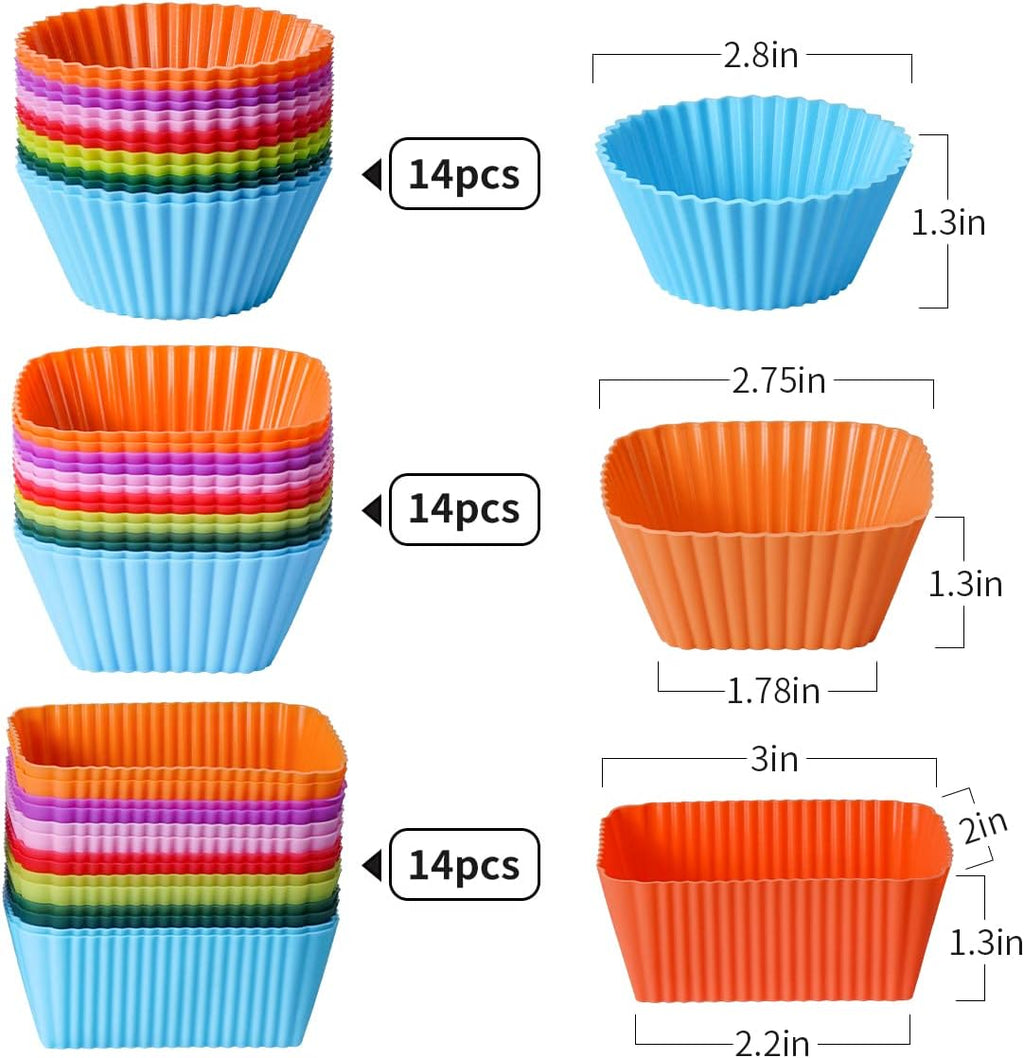 Silicone Bento Lunch Box Dividers 3 Shapes of Standard Round & Square & Rectangle - Reusable Silicone Cupcake Liners Non-Stick Muffin Cups for Baking