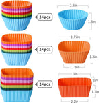 Silicone Bento Lunch Box Dividers 3 Shapes of Standard Round & Square & Rectangle - Reusable Silicone Cupcake Liners Non-Stick Muffin Cups for Baking