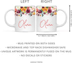 Andaz Press Personalized 11oz. Wedding Ceramic Coffee Tea Mug Bridesmaid Gift, Fall Autumn Burgundy Orange Peach Flowers Roses Florals, Olivia, 1-Pack, Includes Gift Box, Custom Name