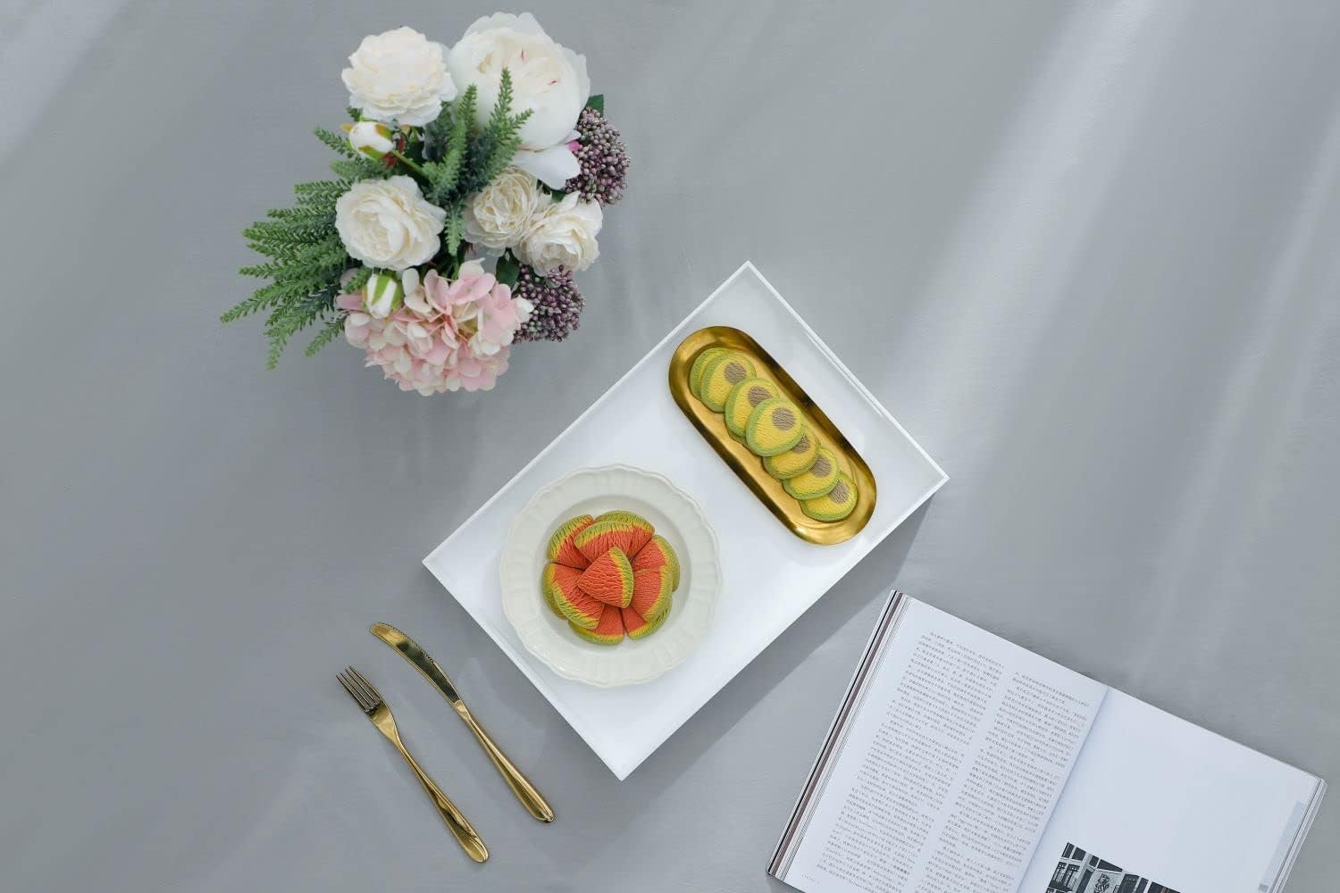 Glossy White Sturdy Acrylic Serving Tray with Handles-10x15Inch-Serving Coffee,Appetizer,Breakfast,Butler-Kitchen Countertop Tray-Makeup Drawer Organizer-Vanity Table,Ottoman Tray-Decorative