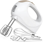 5-Speed Electric Hand Mixer with Whisk, Traditional Beaters, 120 Watts,Portable & Lightweight, Blending or Cooking, Brown