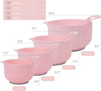 BoxedHome 4 Pack Nesting Mixing Bowl with Pour Spout and Handle, BPA free Microwave & Dishwasher Safe(Pink, 4 Pack with Handle)