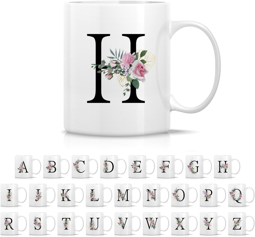 Retreez Initial A-Z Floral Botanical Bouquet Alphabet Monogrammed Monogram Mug 11 Oz Ceramic Tea Coffee Mugs - Appreciation Thank You Wedding Birthday Gifts for her friend coworker sister - H Initial
