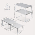 Cabinet Organizer Shelf, Set of 2 Expandable Kitchen Countertop Shelves with Spice Rack - Stackable Storage in Metal and Wood15.7 inches (White)